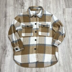 Plaid Shacket Button Down Shirt Jacket Brown/Cream Size XS